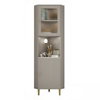 Elegant Faux Marble Top Striped Wooden Glass Corner Cabinet