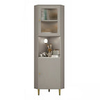 Elegant Faux Marble Top Striped Wooden Glass Corner Cabinet