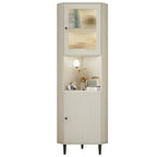 Elegant Faux Marble Top Striped Wooden Glass Corner Cabinet