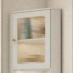 Elegant Faux Marble Top Striped Wooden Glass Corner Cabinet