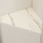 Elegant Faux Marble Top Striped Wooden Glass Corner Cabinet