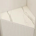 Elegant Faux Marble Top Striped Wooden Glass Corner Cabinet
