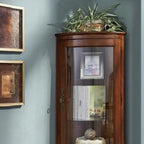 Classic Brown Rubberwood Corner Cabinet with Glass Door