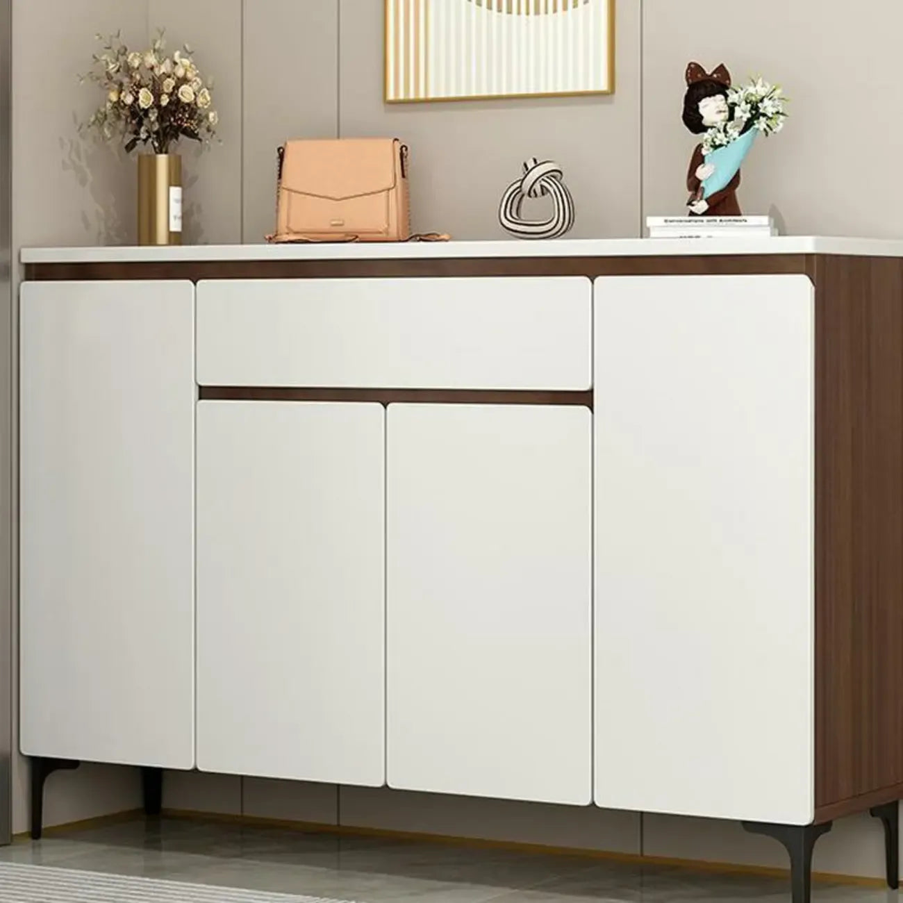 Contemporary White Wooden Shoe Cabinet for Entryway