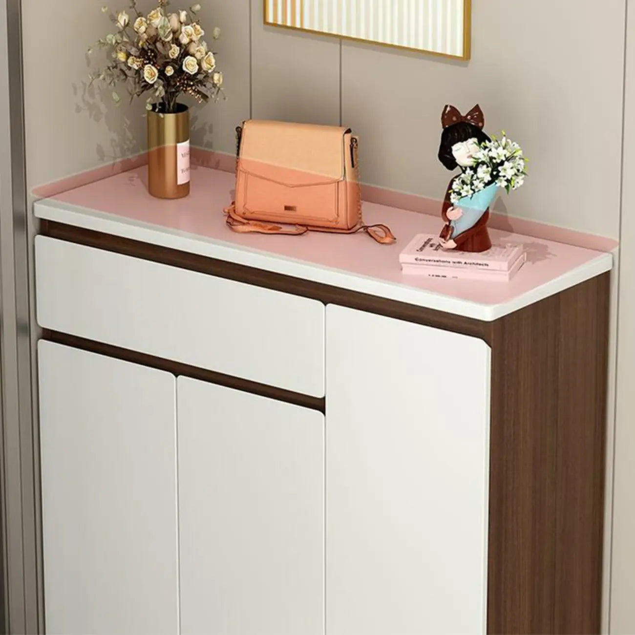 Contemporary White Wooden Shoe Cabinet for Entryway