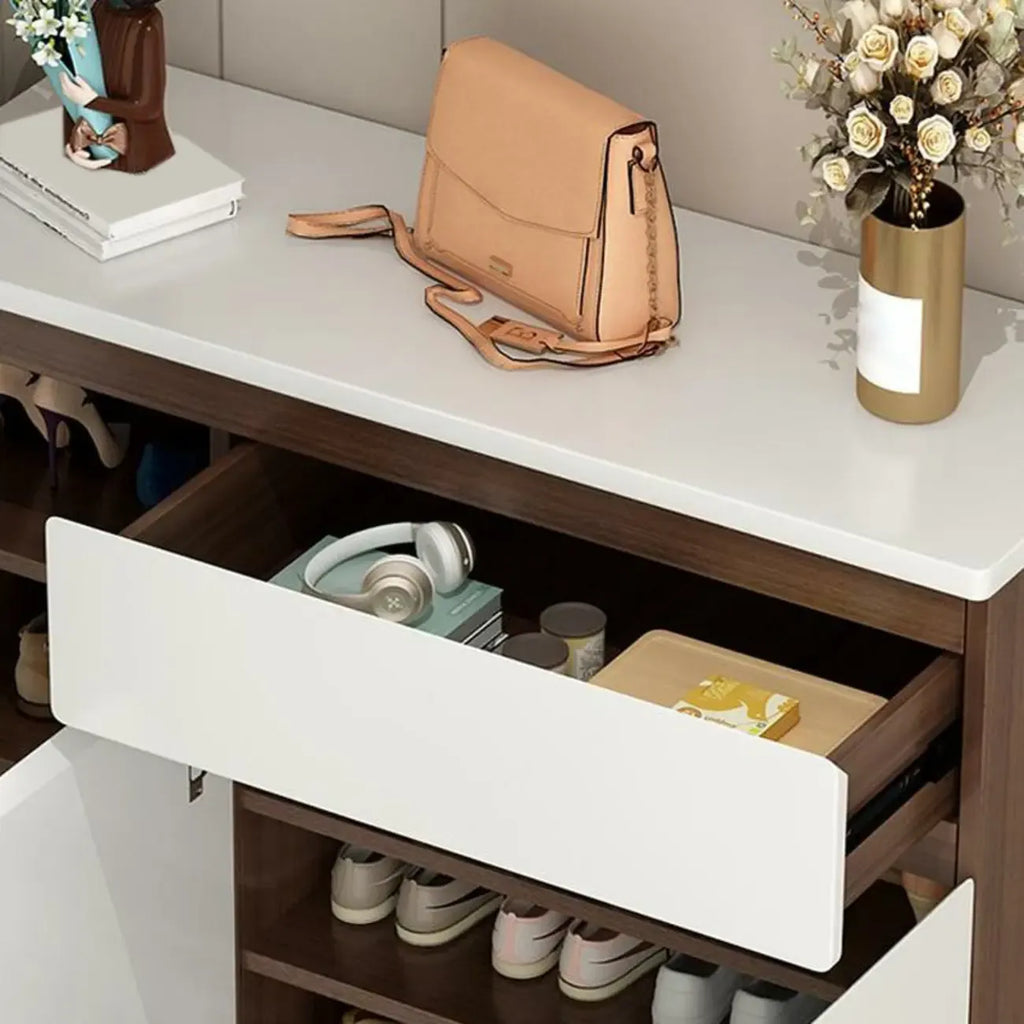 Contemporary White Wooden Shoe Cabinet for Entryway