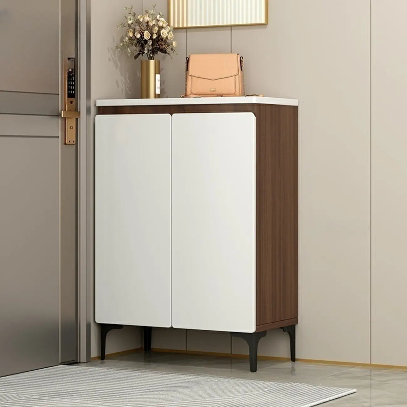 Contemporary White Wooden Shoe Cabinet for Entryway