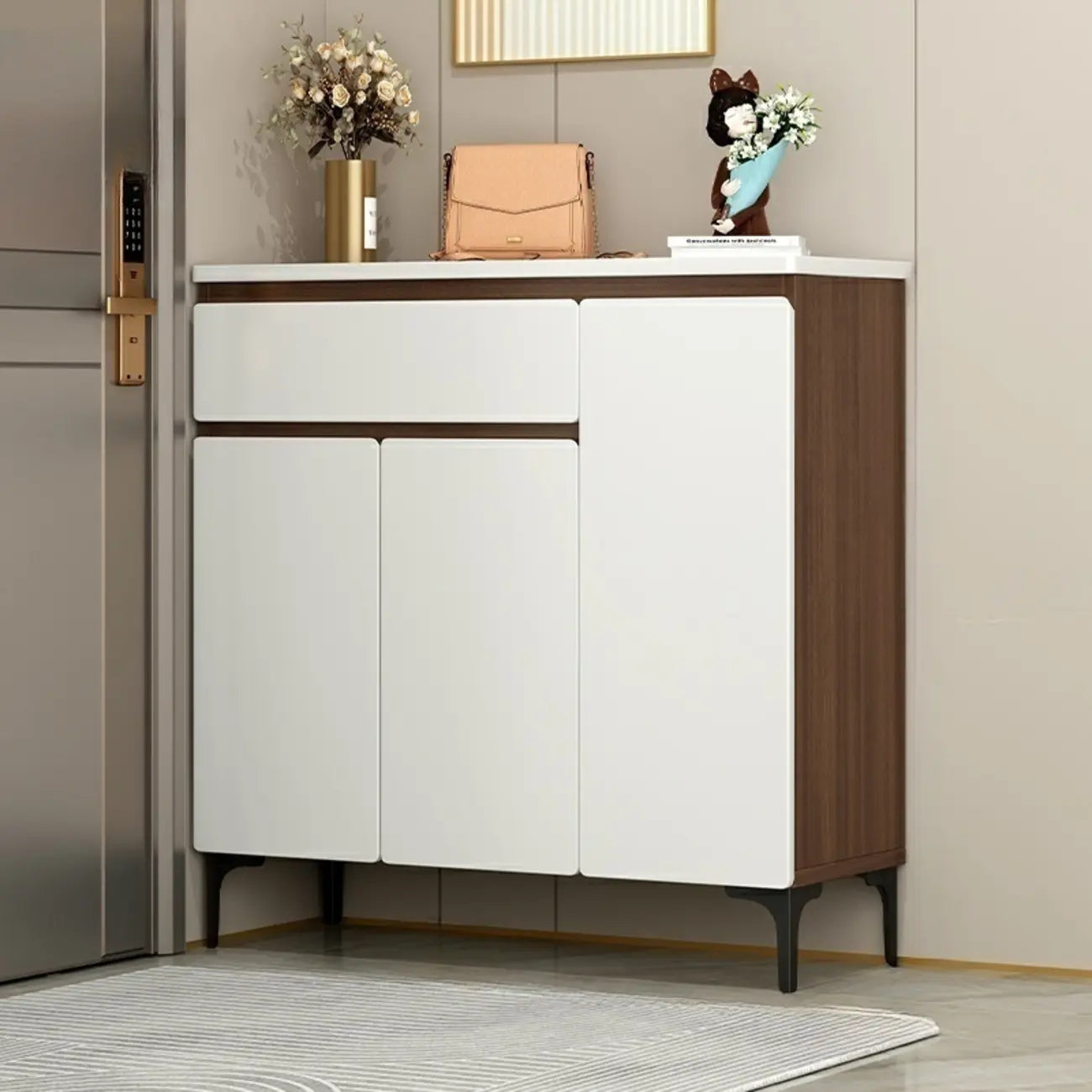 Contemporary White Wooden Shoe Cabinet for Entryway
