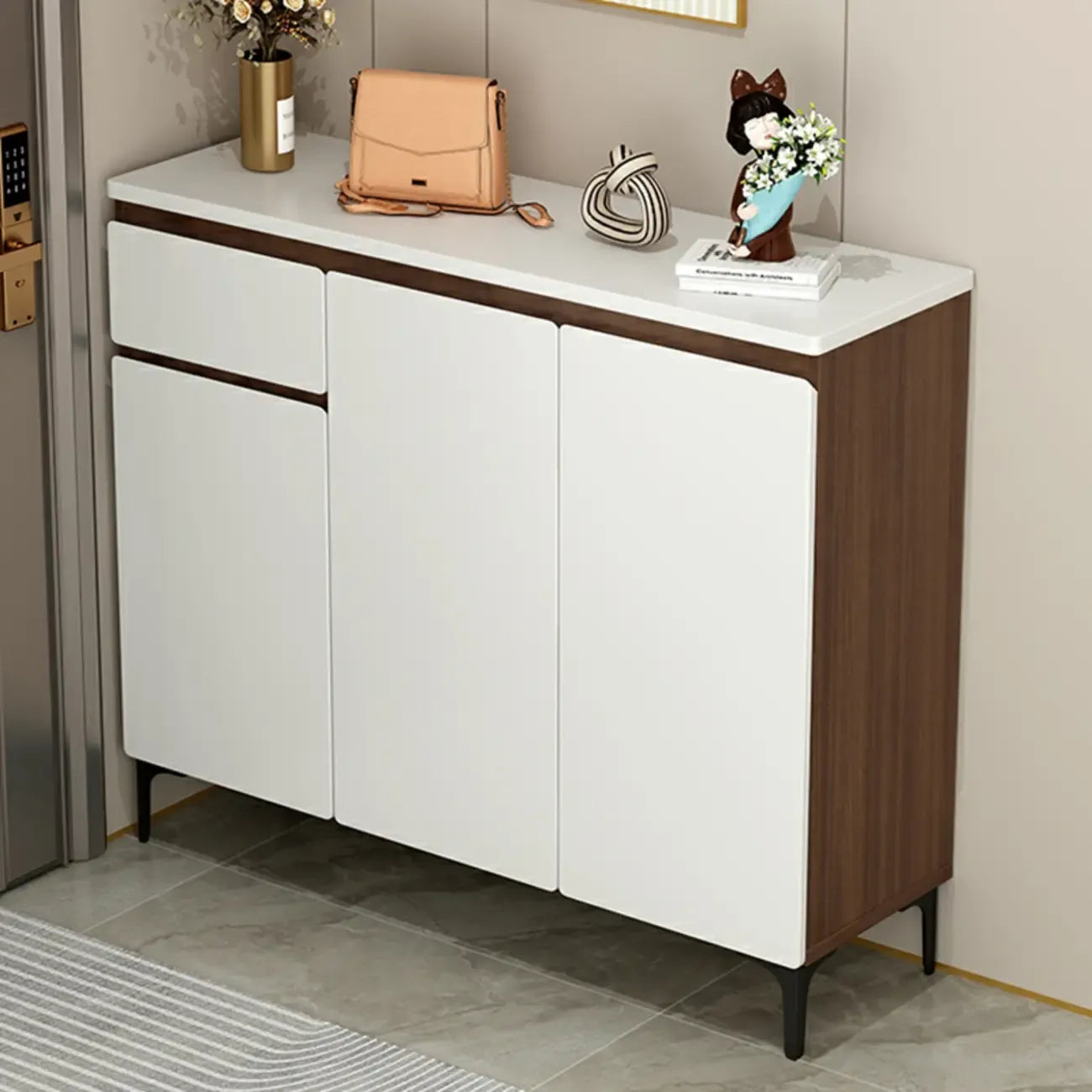 Contemporary White Wooden Shoe Cabinet for Entryway
