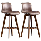 Mid-Century Distressed Leather Swivel Bar Stool with Back