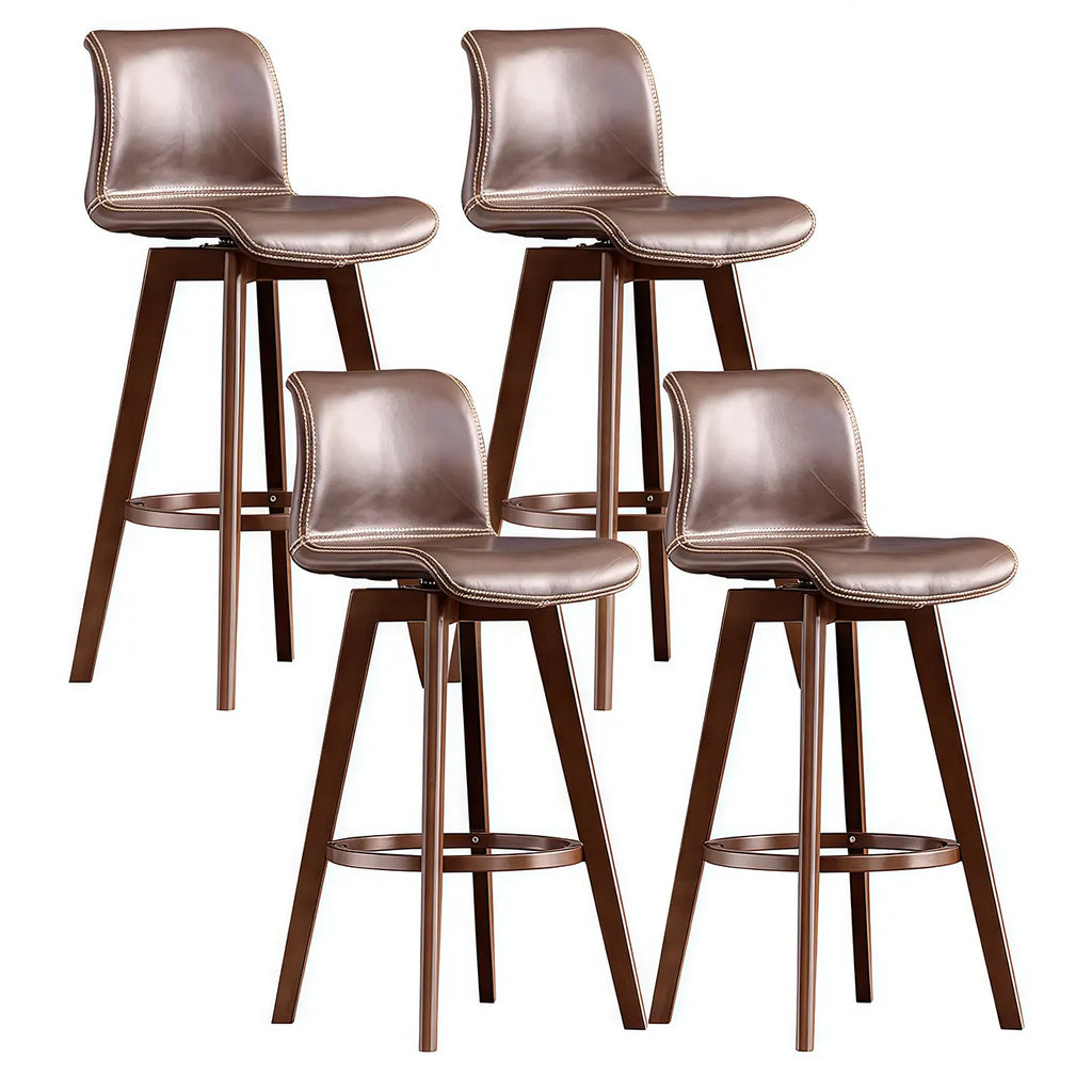 Mid-Century Distressed Leather Swivel Bar Stool with Back