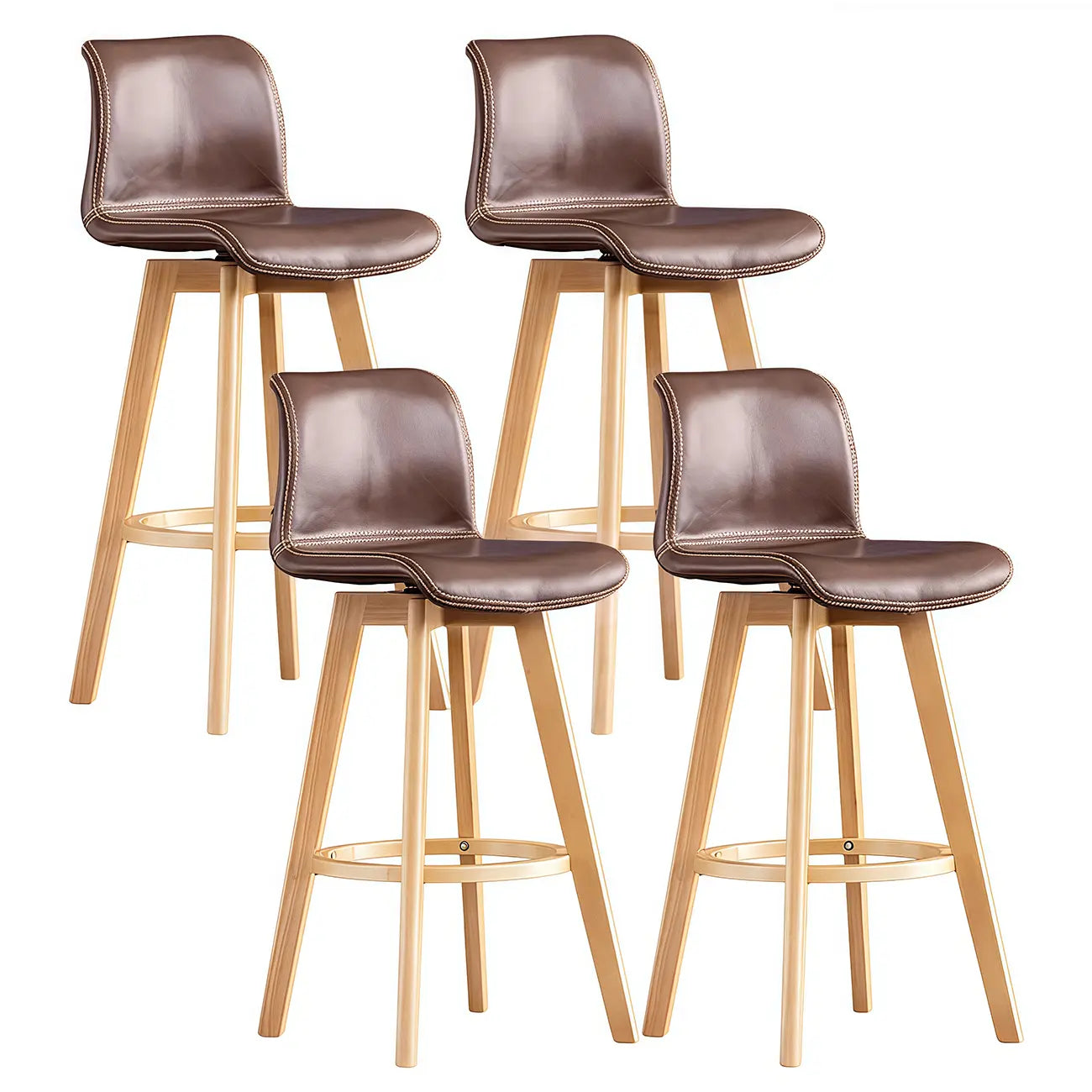 Mid-Century Distressed Leather Swivel Bar Stool with Back