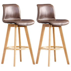 Mid-Century Distressed Leather Swivel Bar Stool with Back