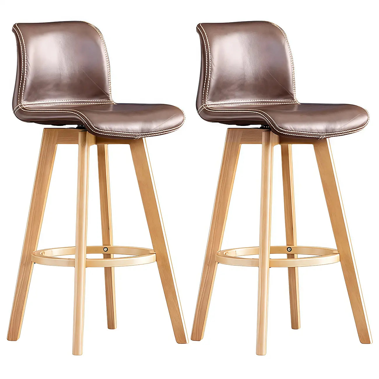 Mid-Century Distressed Leather Swivel Bar Stool with Back