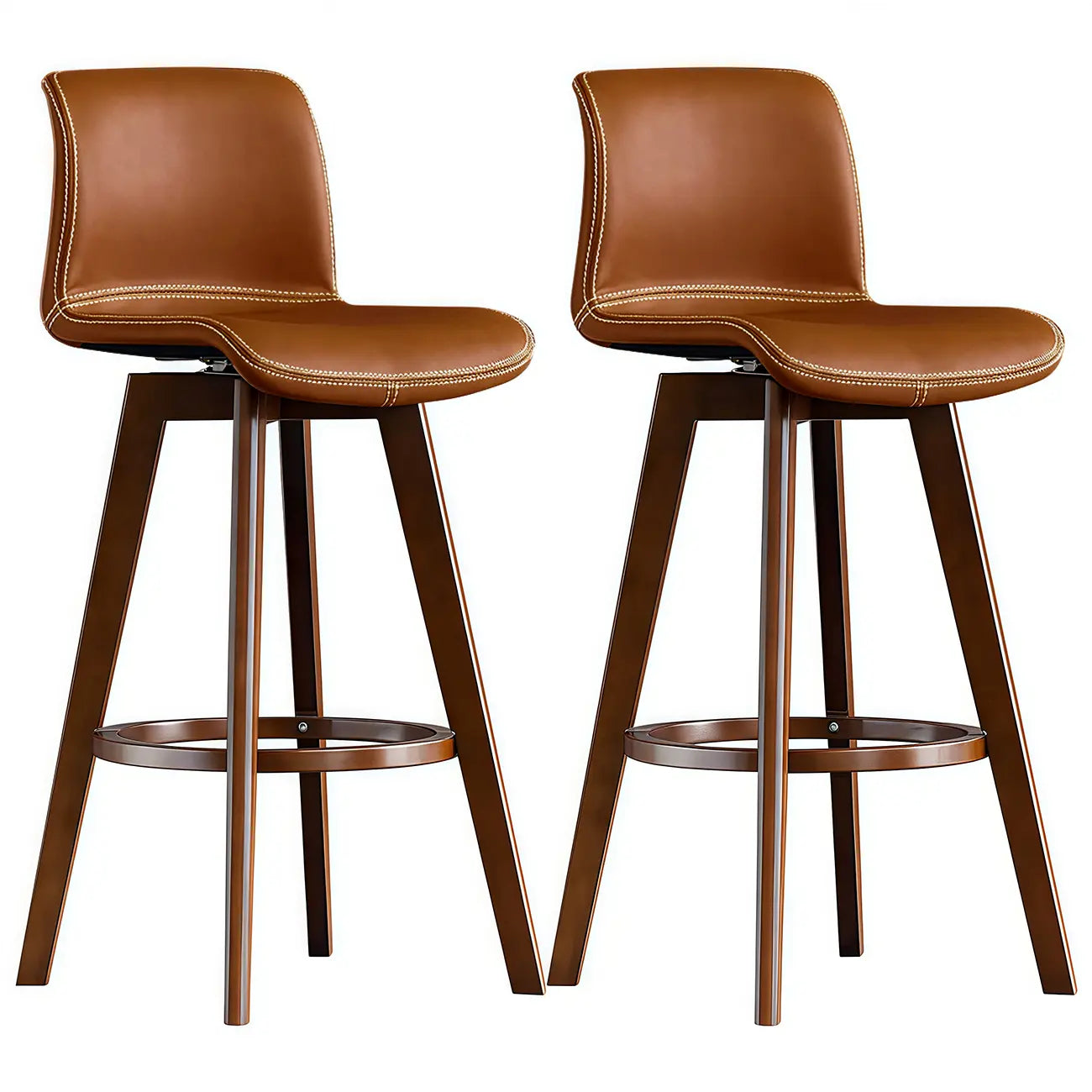 Mid-Century Distressed Leather Swivel Bar Stool with Back