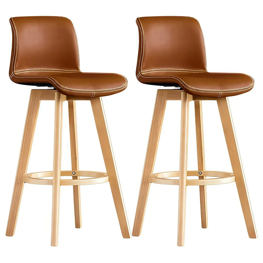 Mid-Century Distressed Leather Swivel Bar Stool with Back