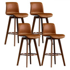 Mid-Century Distressed Leather Swivel Bar Stool with Back