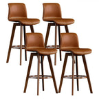 Mid-Century Distressed Leather Swivel Bar Stool with Back