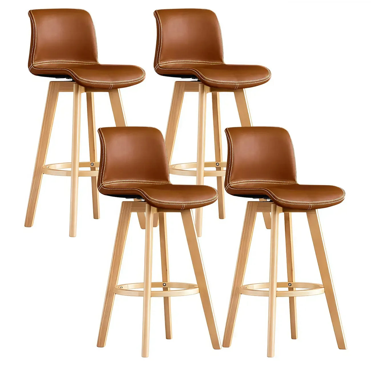 Mid-Century Distressed Leather Swivel Bar Stool with Back
