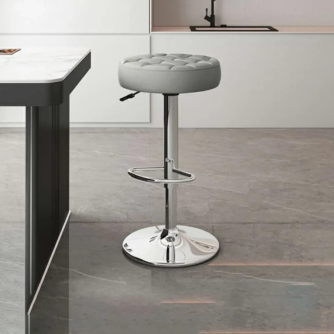 Leather Upholstered Adjustable Swivel Bar Stools