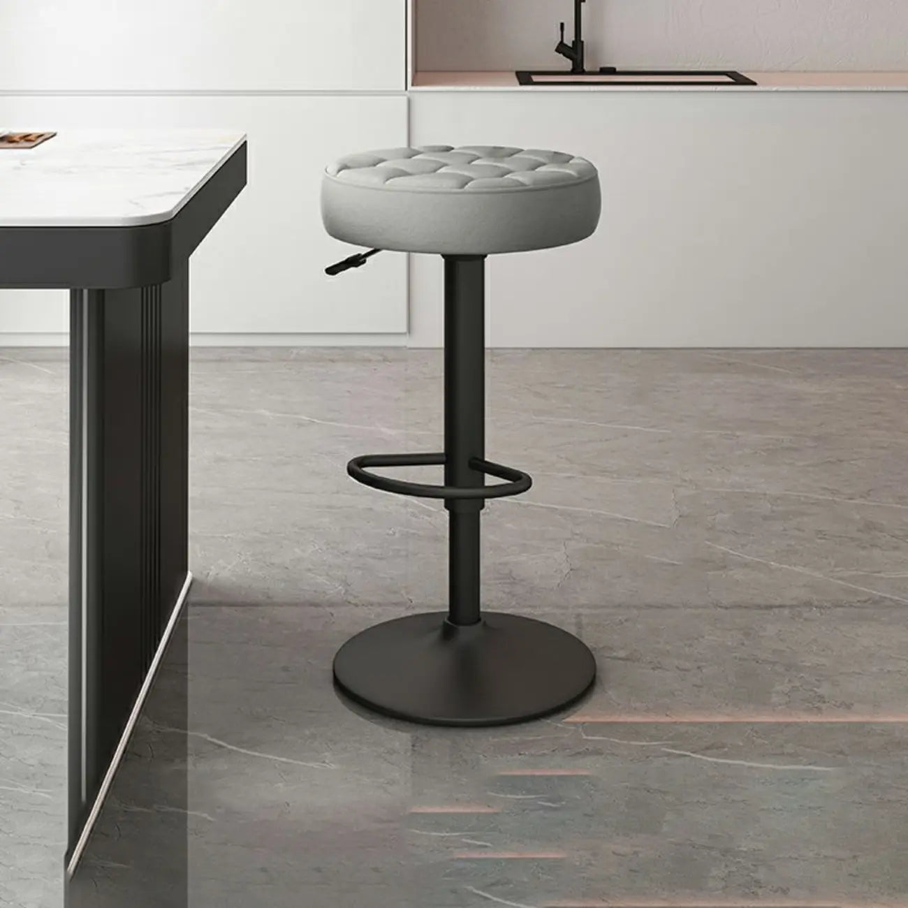 Leather Upholstered Adjustable Swivel Bar Stools