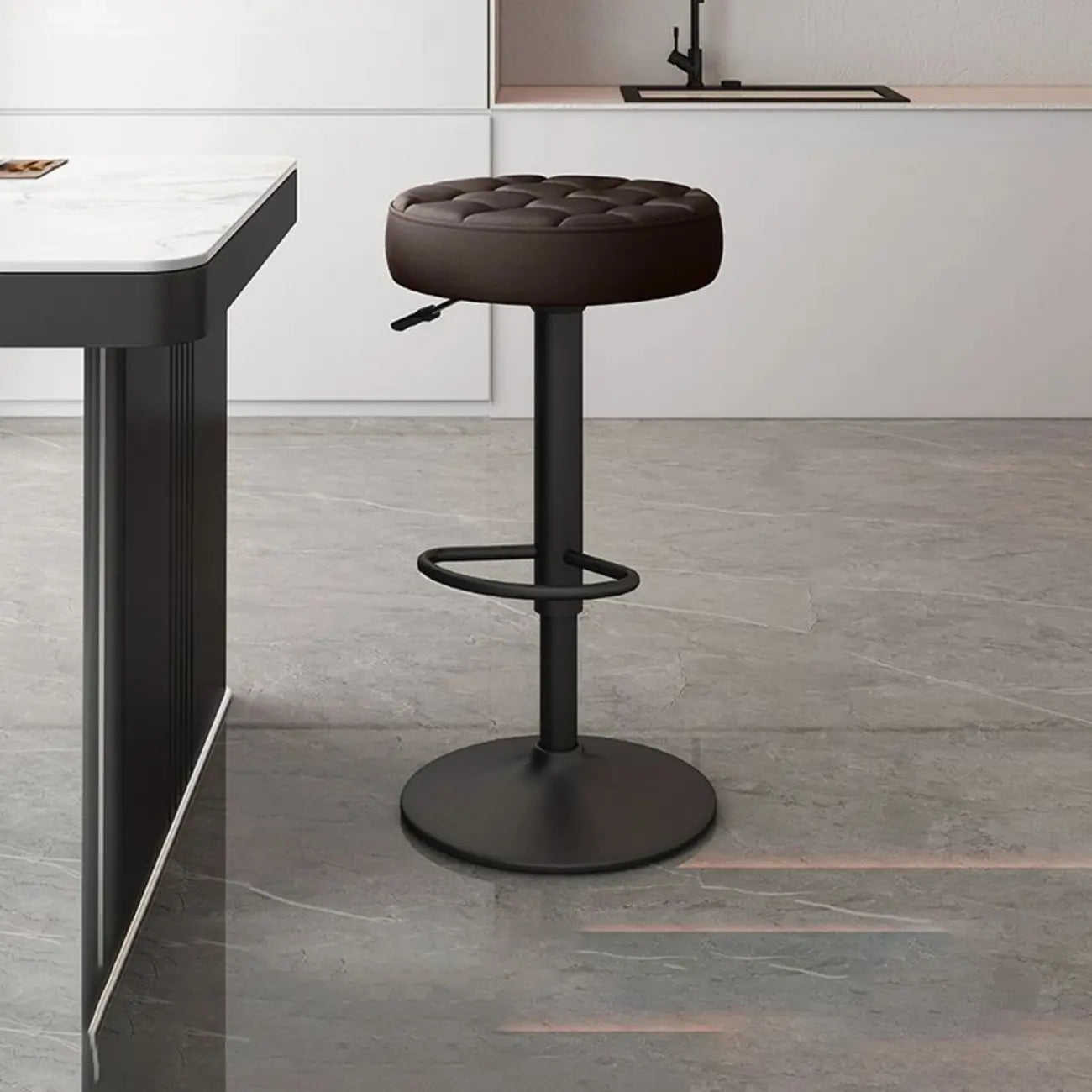 Leather Upholstered Adjustable Swivel Bar Stools