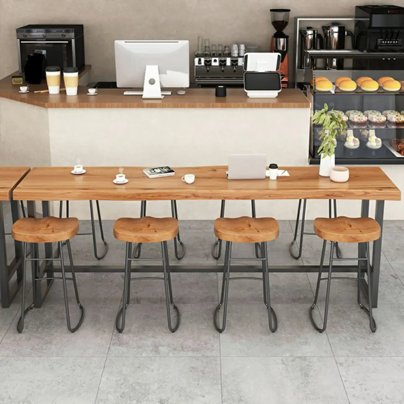 Nordic Brown Wood Rectangular Large Bar Height Table