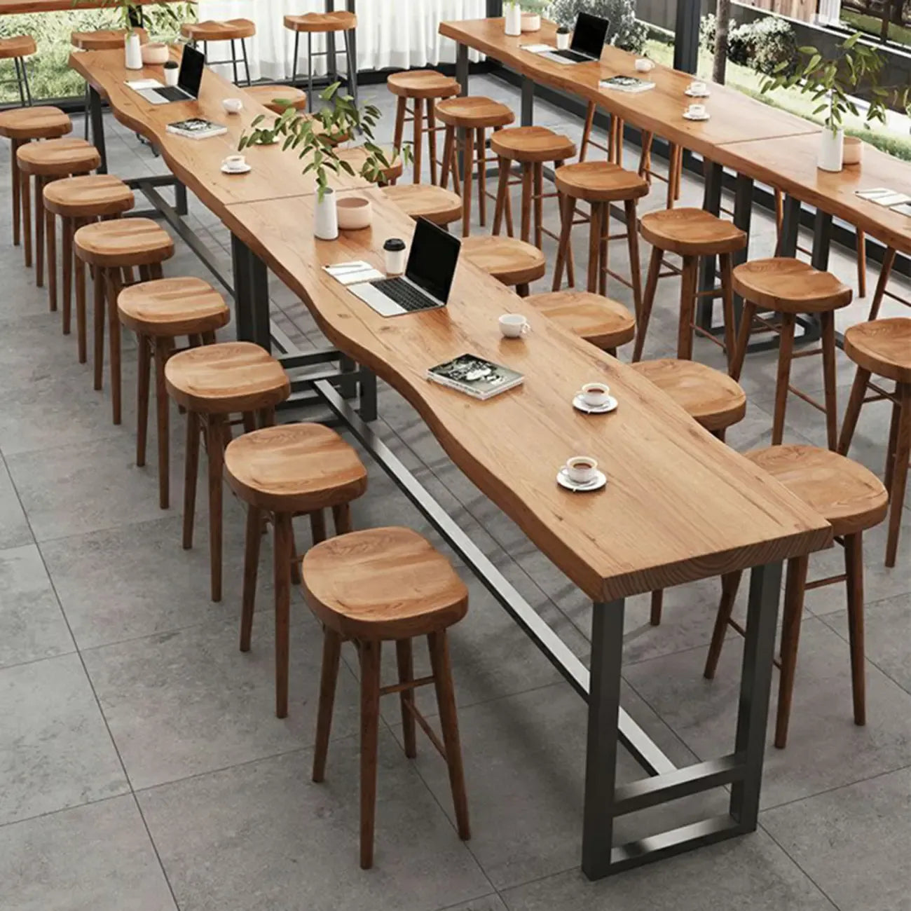 Nordic Brown Wood Rectangular Large Bar Height Table