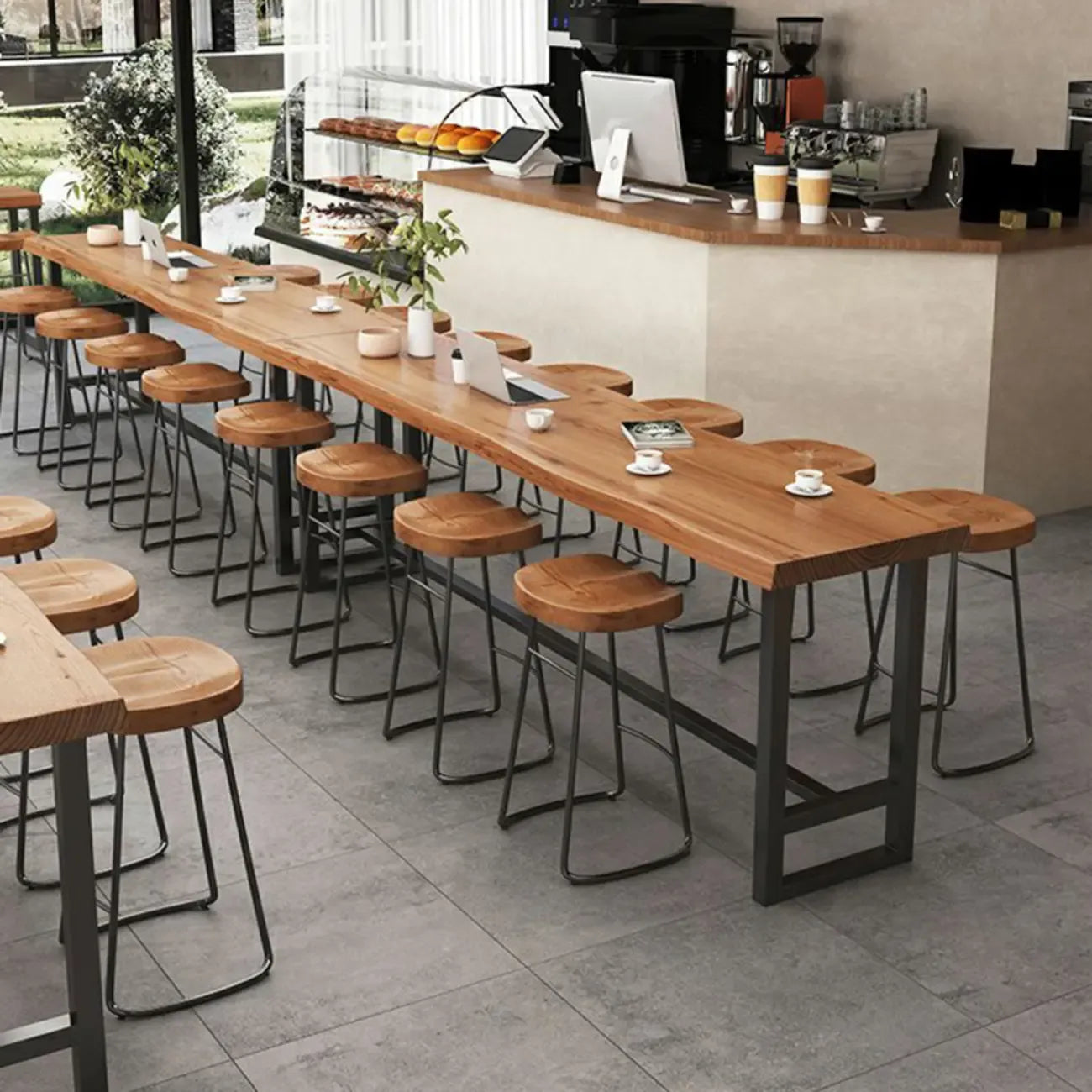 Nordic Brown Wood Rectangular Large Bar Height Table