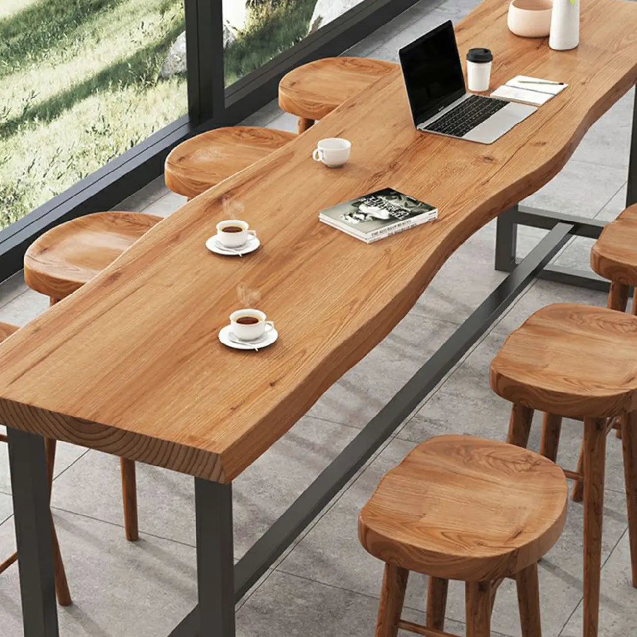 Nordic Brown Wood Rectangular Large Bar Height Table
