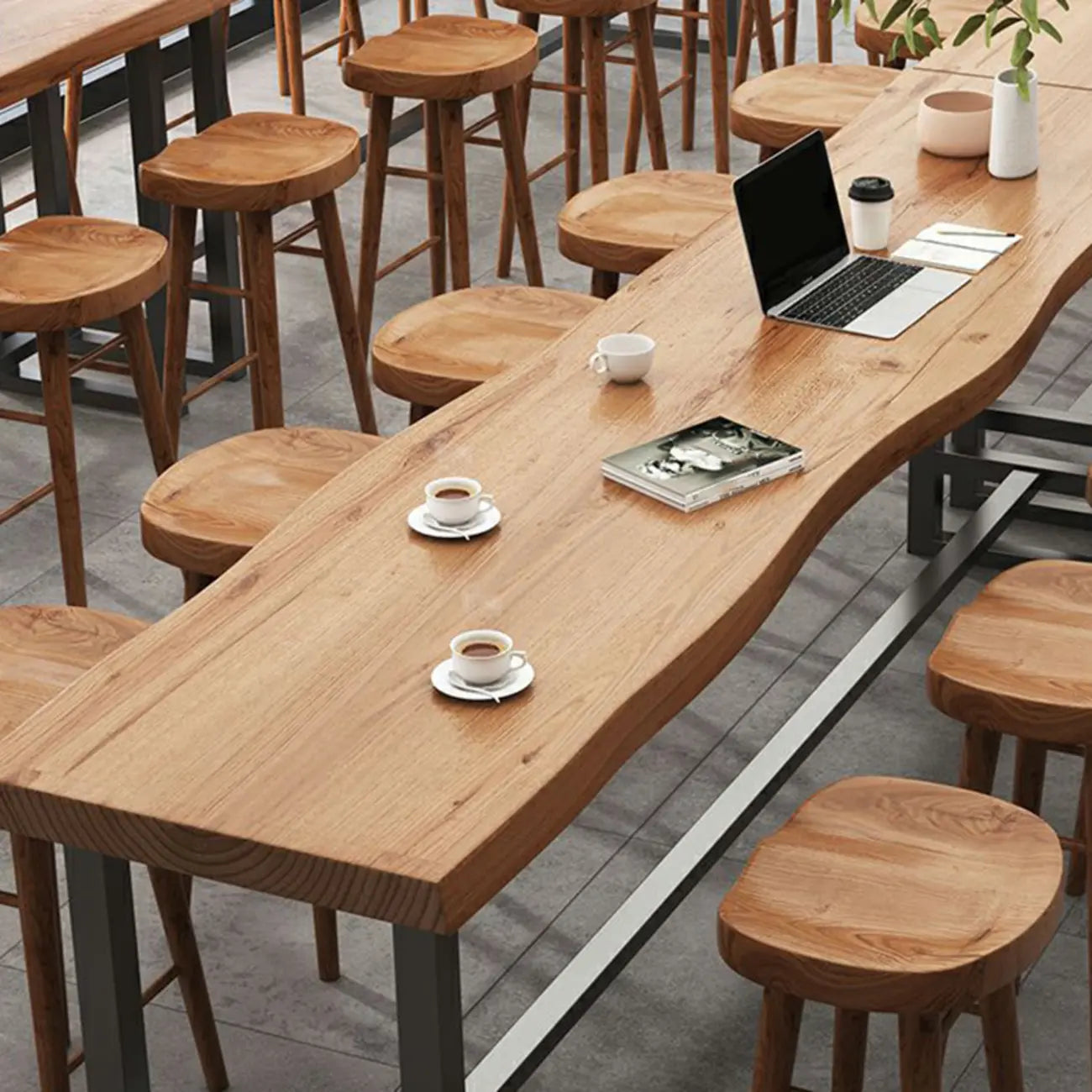 Nordic Brown Wood Rectangular Large Bar Height Table