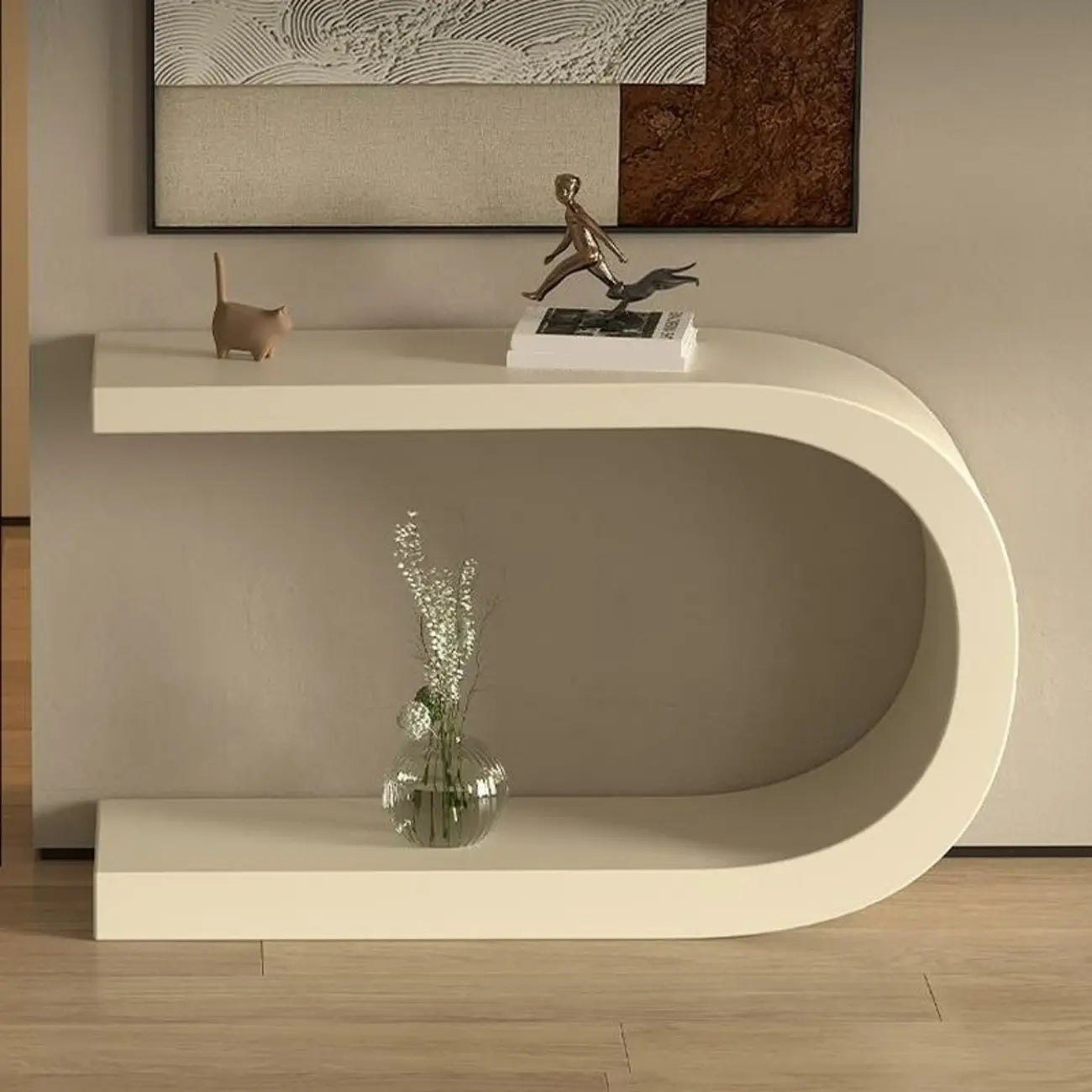 U-Shaped Metal White Narrow Console Table