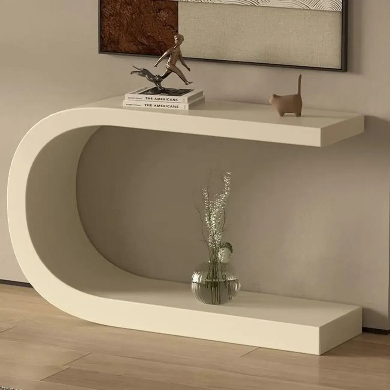 U-Shaped Metal White Narrow Console Table