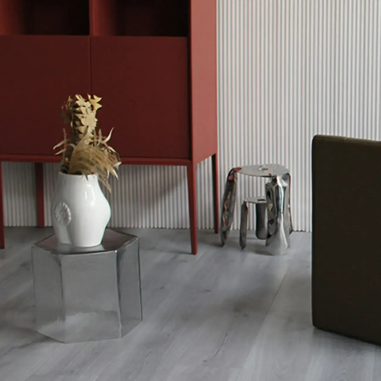 Modern Blue Glass Hexagon End Table for Living Room