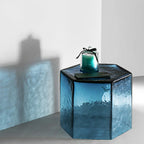 Modern Blue Glass Hexagon End Table for Living Room