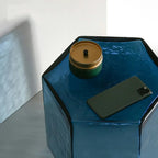 Modern Blue Glass Hexagon End Table for Living Room