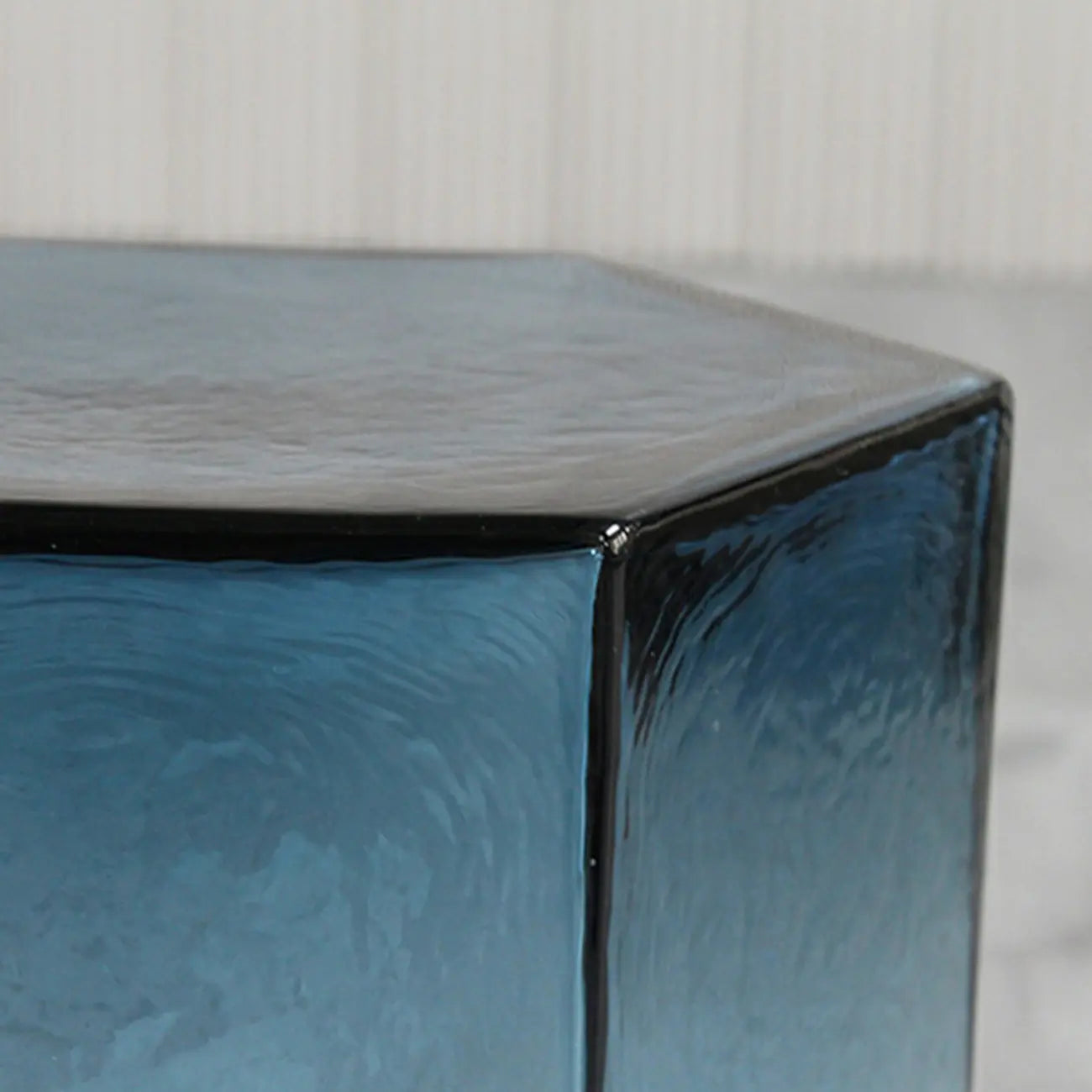 Modern Blue Glass Hexagon End Table for Living Room