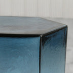 Modern Blue Glass Hexagon End Table for Living Room