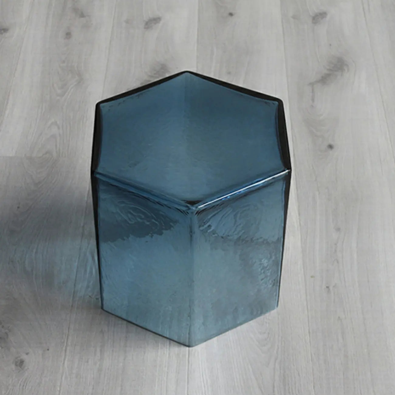 Modern Blue Glass Hexagon End Table for Living Room