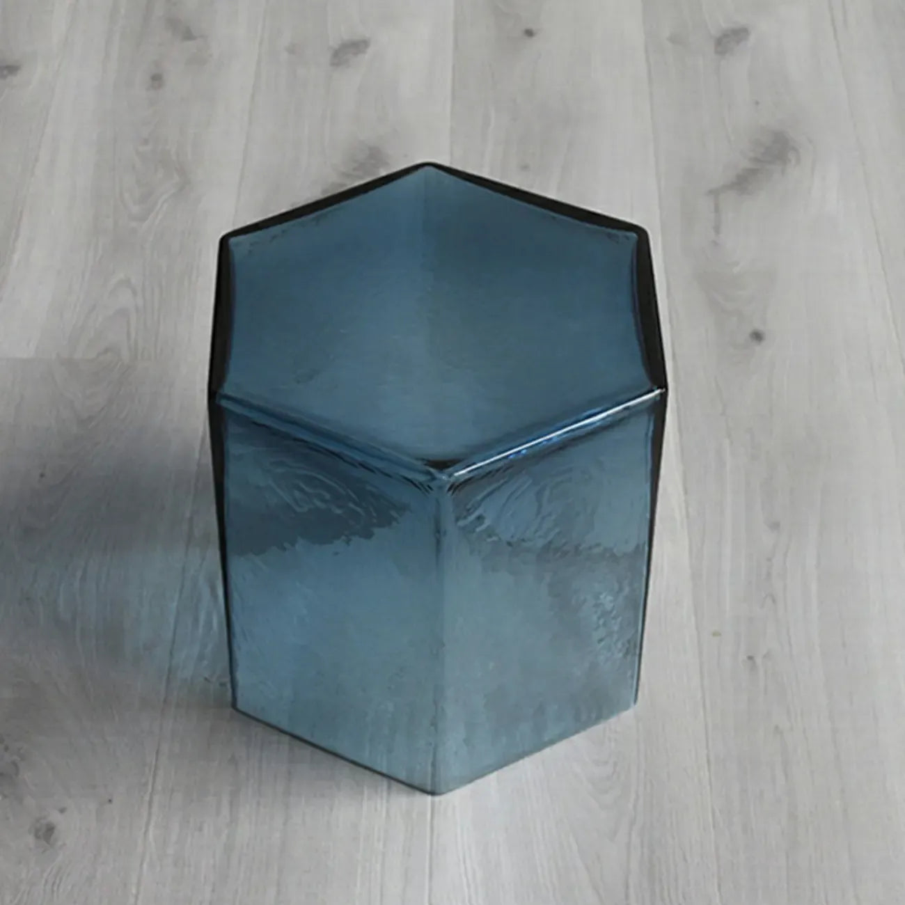 Modern Blue Glass Hexagon End Table for Living Room