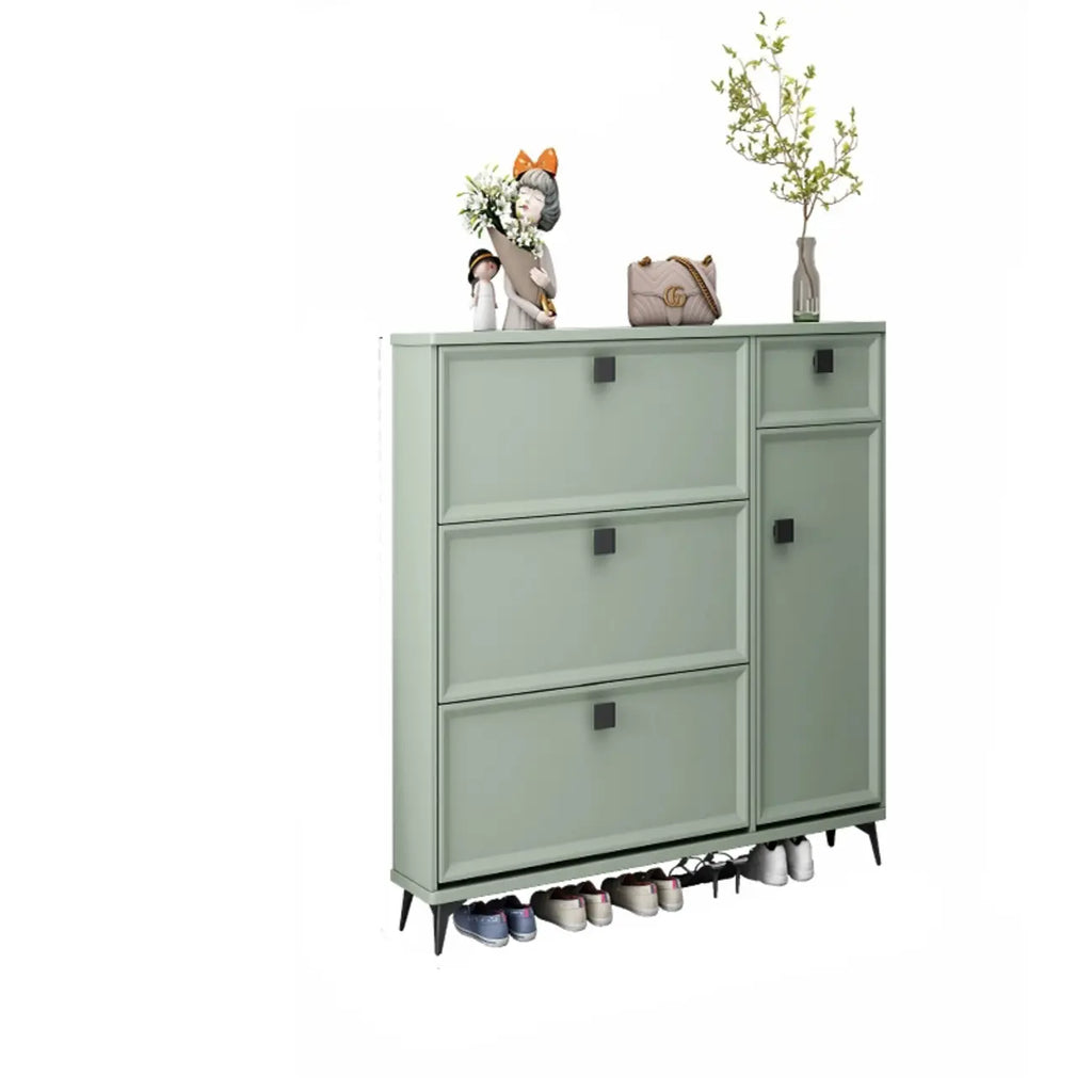 Contemporary Green Wood Shoe Cabinet for Entryway