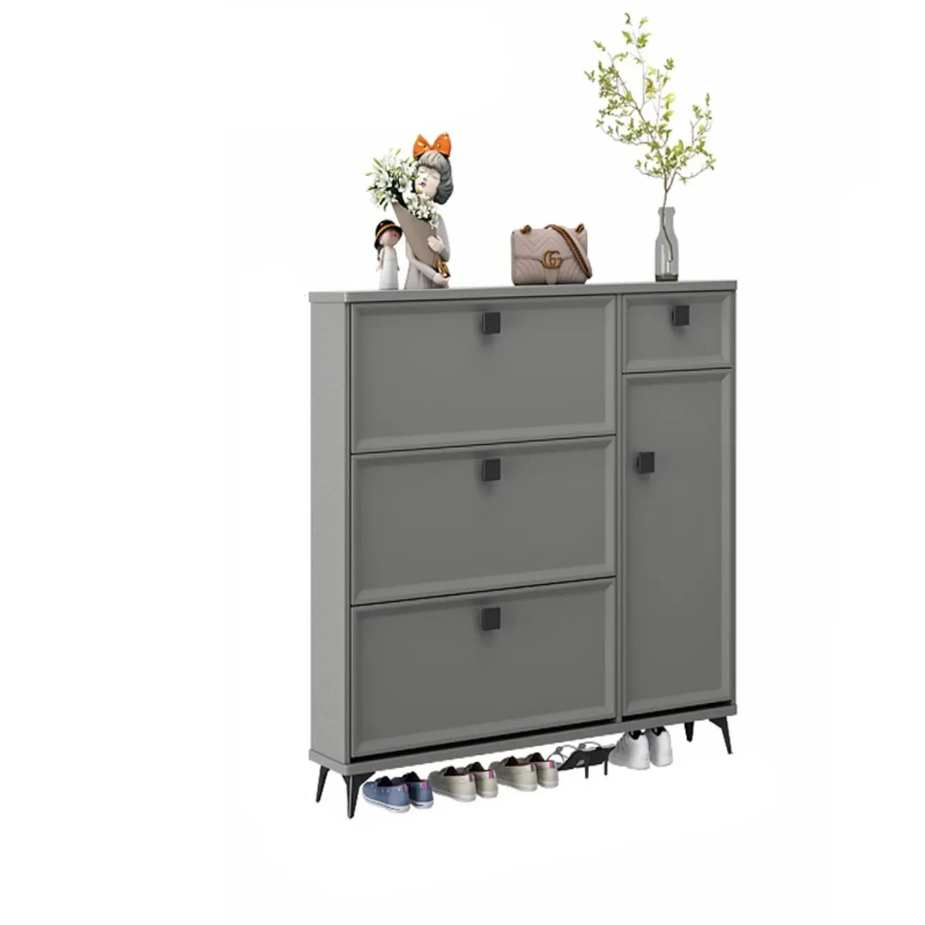 Contemporary Green Wood Shoe Cabinet for Entryway