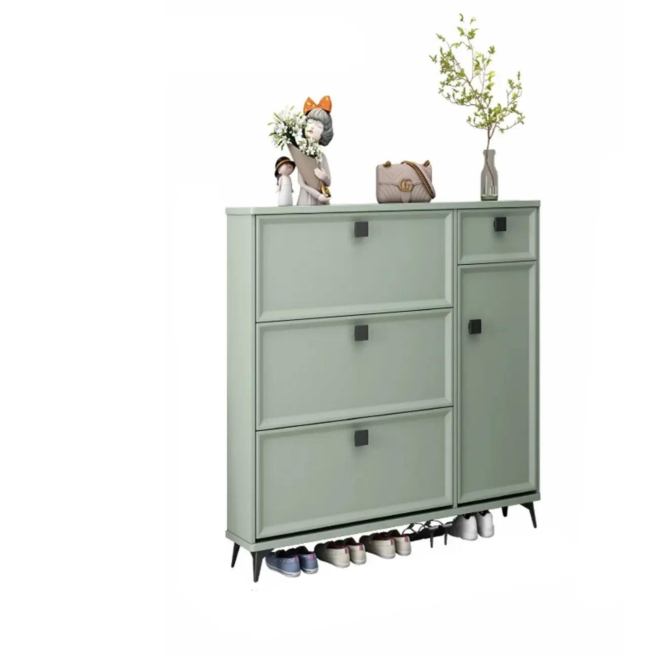 Contemporary Green Wood Shoe Cabinet for Entryway