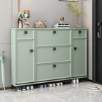Contemporary Green Wood Shoe Cabinet for Entryway