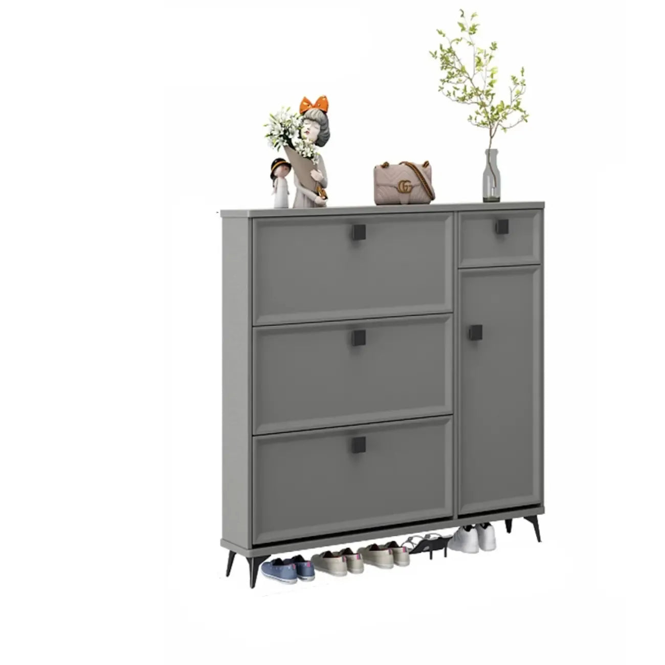 Contemporary Green Wood Shoe Cabinet for Entryway