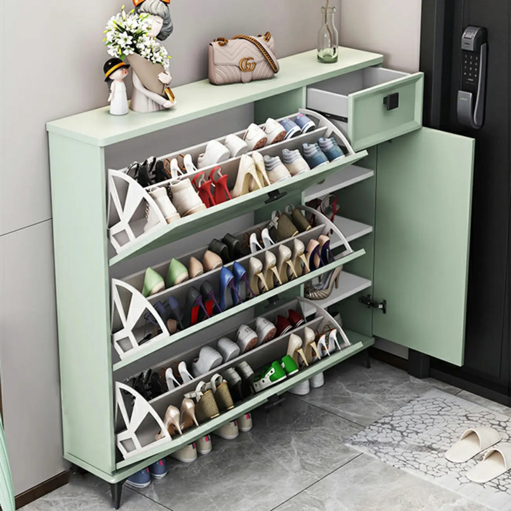 Contemporary Green Wood Shoe Cabinet for Entryway