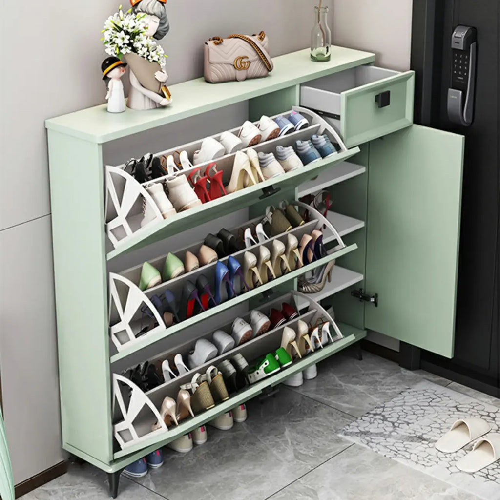 Contemporary Green Wood Shoe Cabinet for Entryway