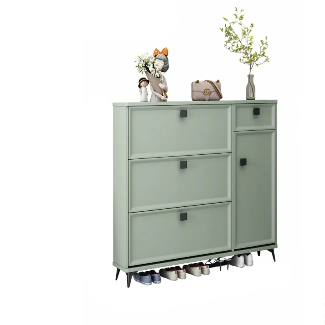 Contemporary Green Wood Shoe Cabinet for Entryway