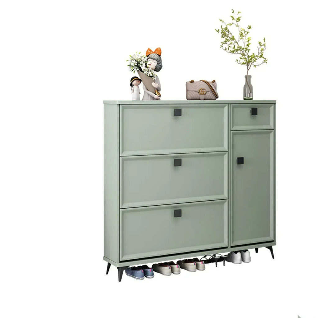 Contemporary Green Wood Shoe Cabinet for Entryway