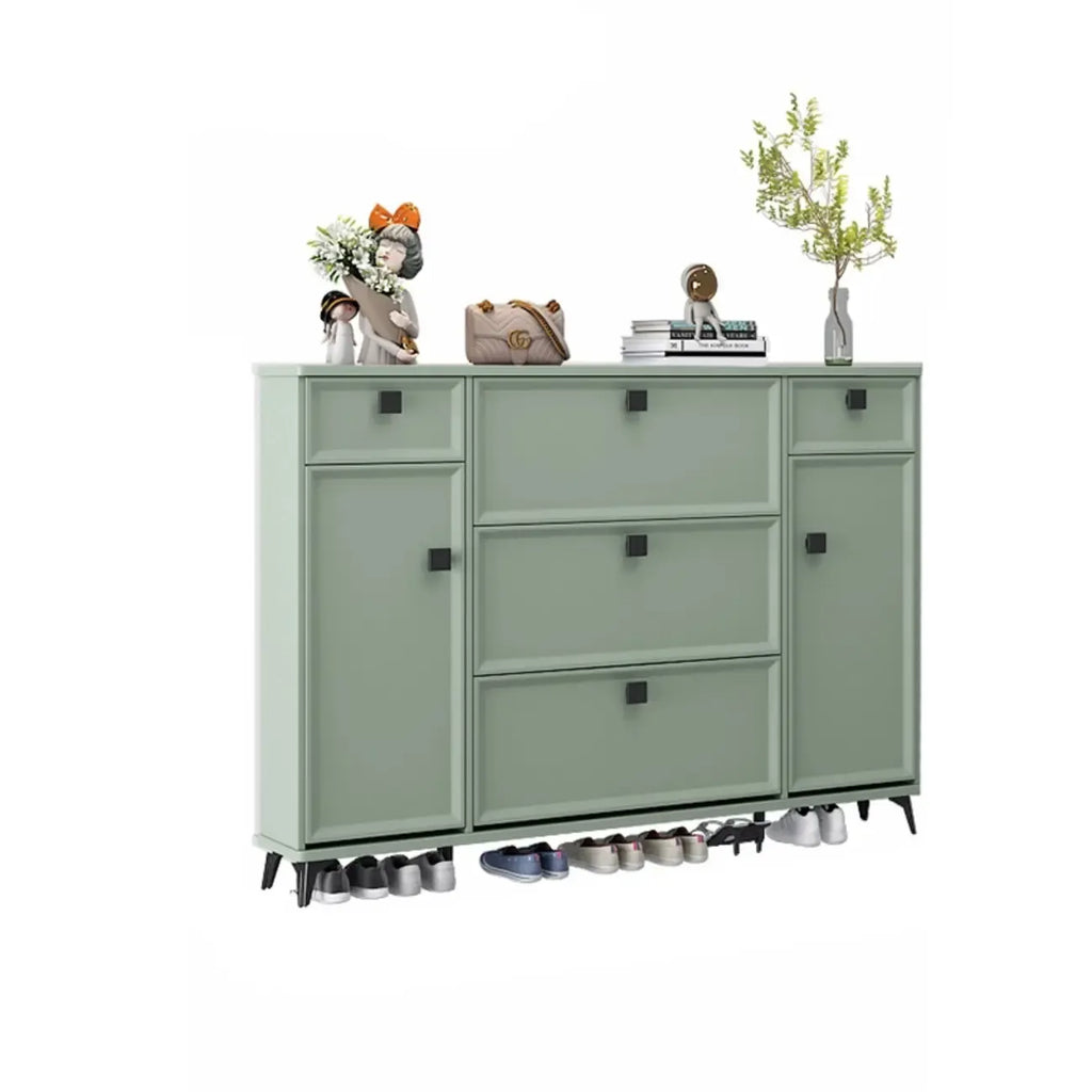 Contemporary Green Wood Shoe Cabinet for Entryway